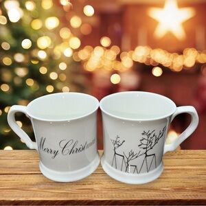 Bella Lux Holiday collection Christmas Reindeer Mugs Gold Metalic White Set Of 2